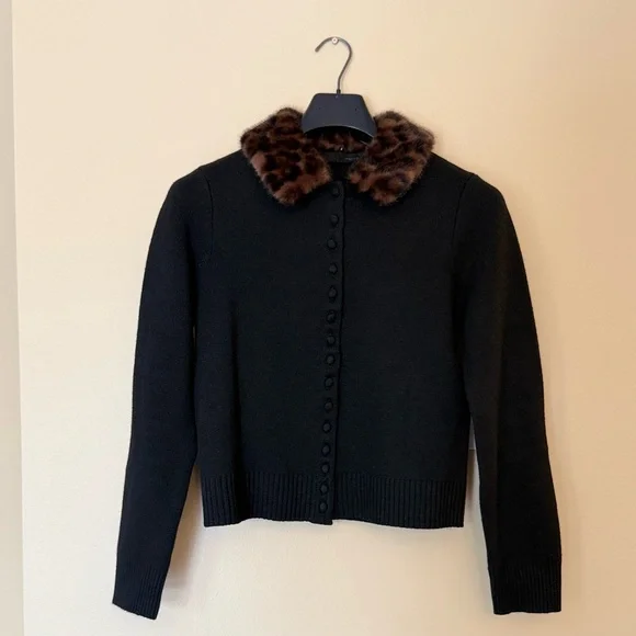 Zara Knit Cardigan with Leopard Faux Fur Collar - Black - Size M - Picture 3 of 6
